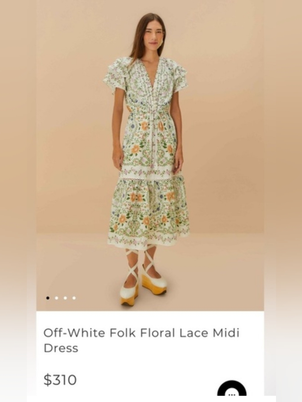 NWT : Farm Rio Off-White Folk Floral Lace Midi Dress